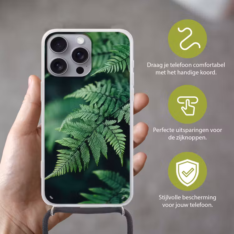 Telefoonhoesje met koord - Varenblad - Groen - Structuur - Wazig — 4