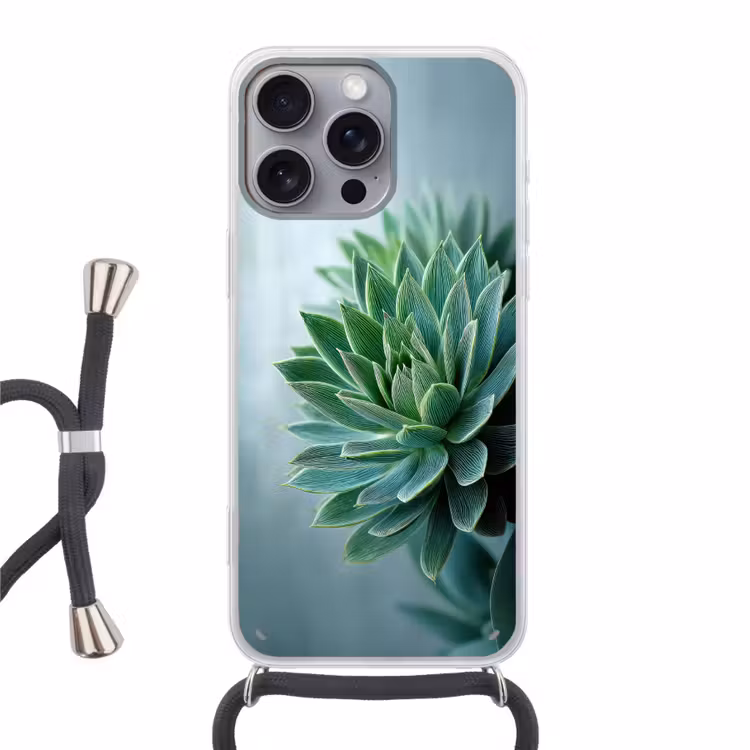 Telefoonhoesje met koord - Vetplant - Bladeren - Groen - Wazig — 1