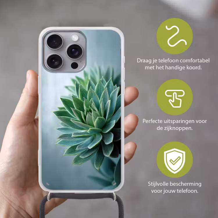Telefoonhoesje met koord - Vetplant - Bladeren - Groen - Wazig — 4