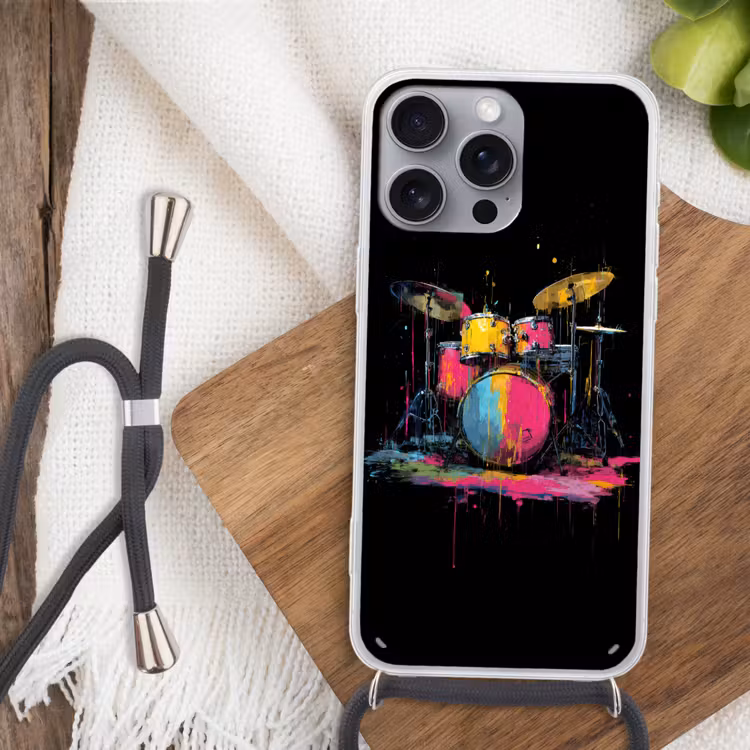 Telefoonhoesje met koord - Drumstel - Kleurrijk - Verf - Levendig — 3