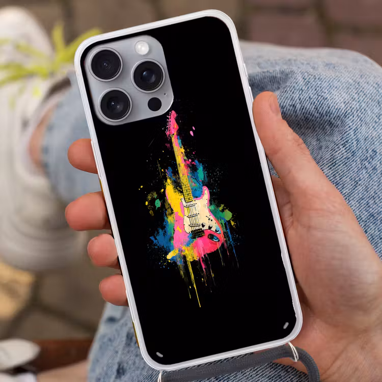 Telefoonhoesje met koord - Gitaar - Kleurrijk - Verf — 2