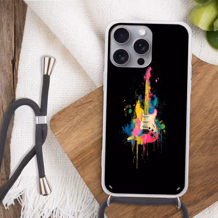 Telefoonhoesje met koord - Gitaar - Kleurrijk - Verf — 3