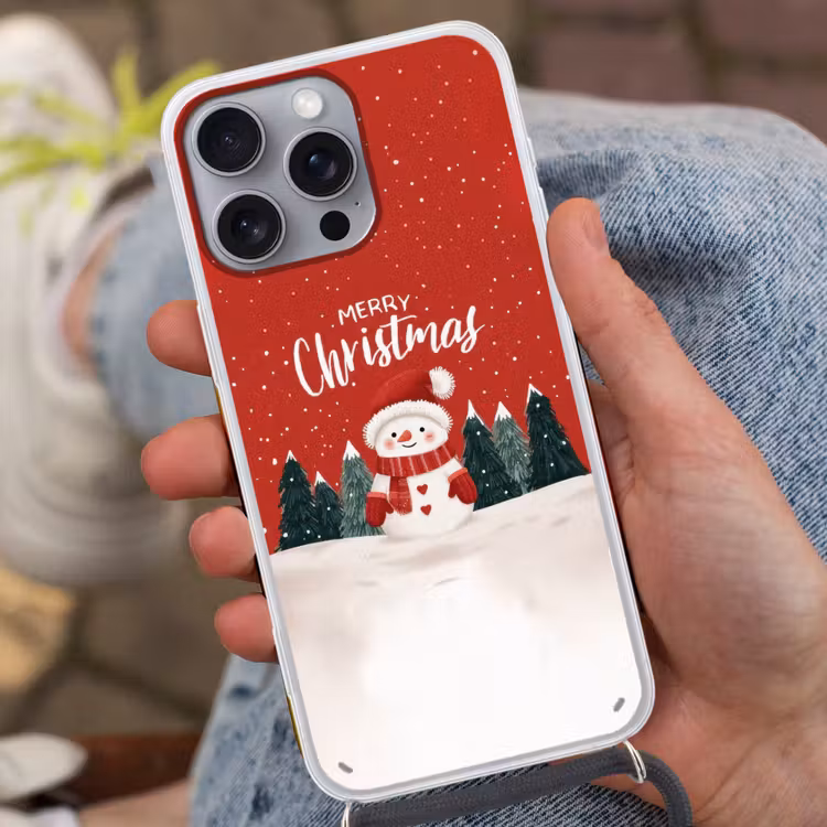 Telefoonhoesje met koord - Kerstgroet - Sneeuw - Rood — 2
