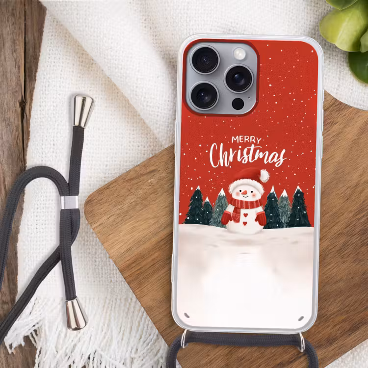 Telefoonhoesje met koord - Kerstgroet - Sneeuw - Rood — 3