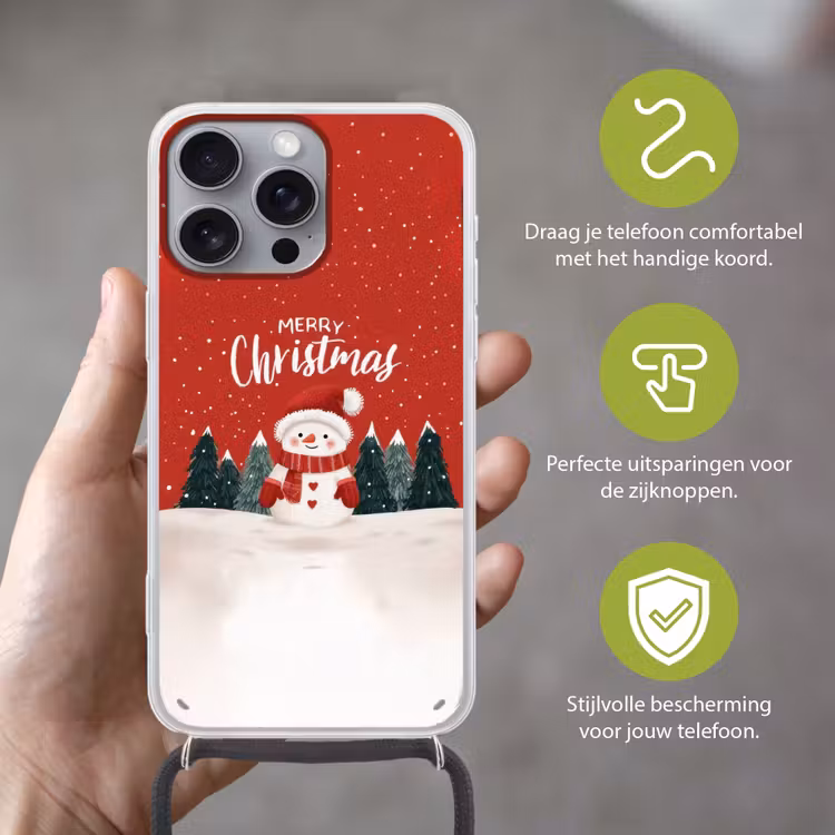 Telefoonhoesje met koord - Kerstgroet - Sneeuw - Rood — 4