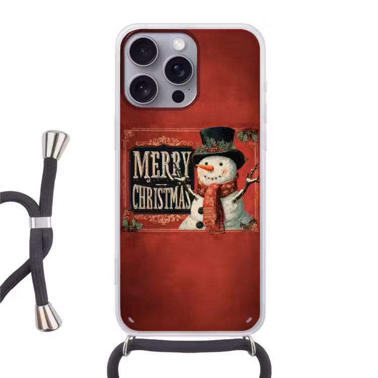 Telefoonhoesje met koord - Klassiek - Kerstgroet - Sneeuwpop - Rood — 1