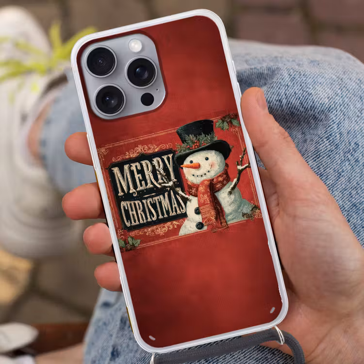 Telefoonhoesje met koord - Klassiek - Kerstgroet - Sneeuwpop - Rood — 2