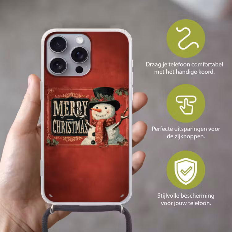 Telefoonhoesje met koord - Klassiek - Kerstgroet - Sneeuwpop - Rood — 4