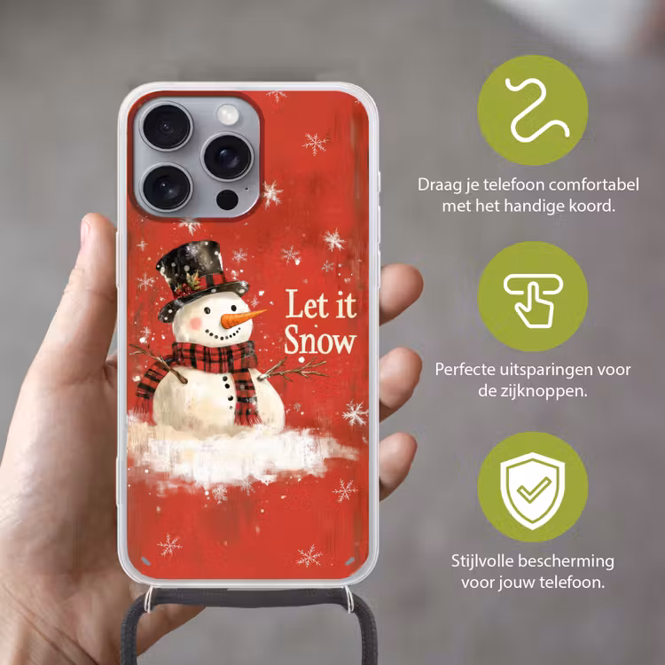 Telefoonhoesje met koord - Sneeuwpret - Winter - Sneeuwpop — 4