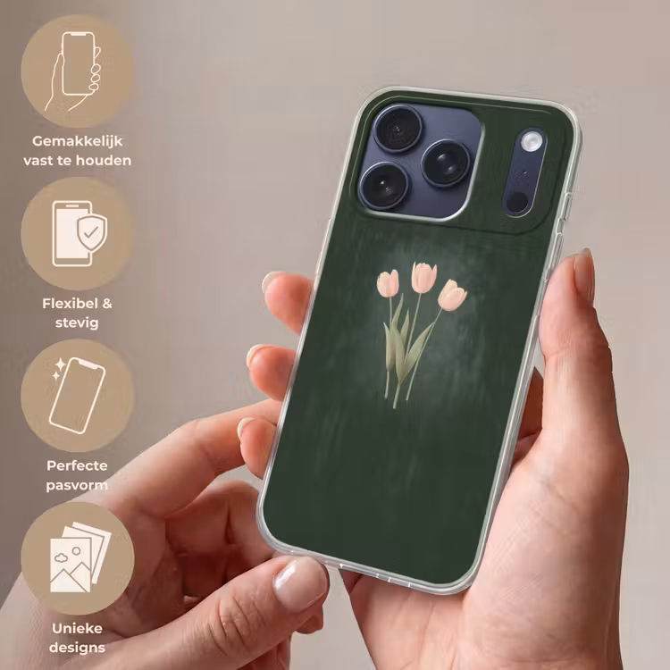 Telefoonhoesje Softcase - Tulpen - Liefde - Donkergroen — 4