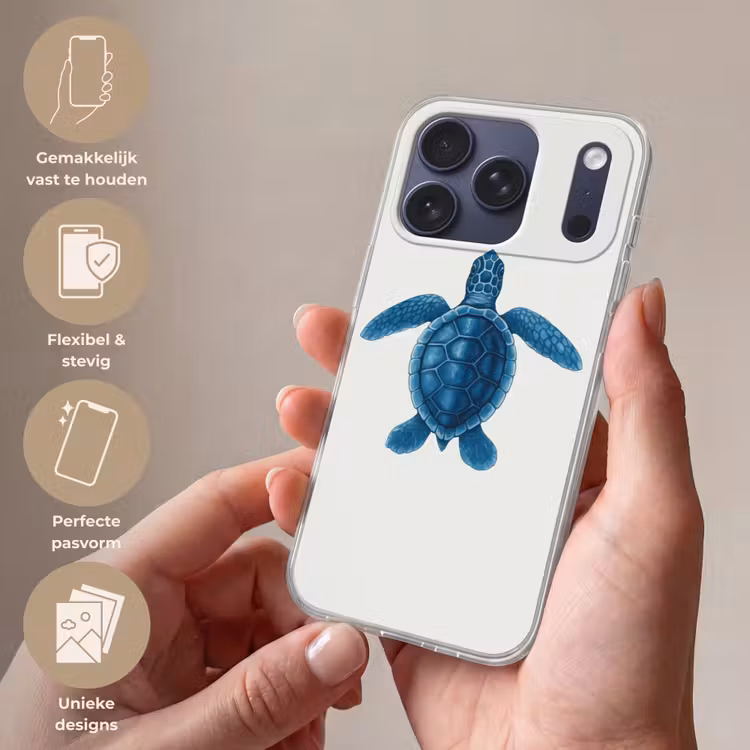 Telefoonhoesje Softcase - Schildpad - Blauw - Schild — 4