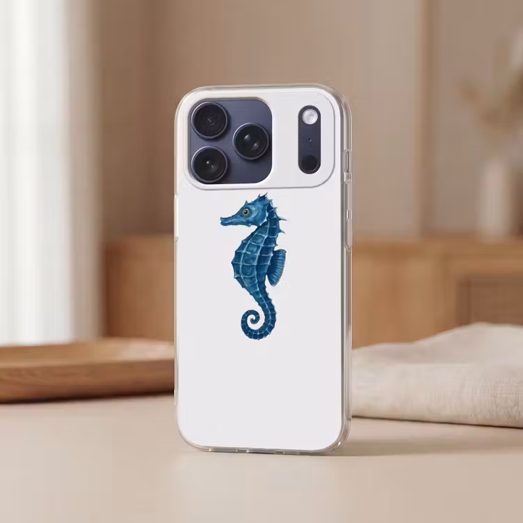 Telefoonhoesje Softcase - Zeepaardje - Staart - Blauw — 3