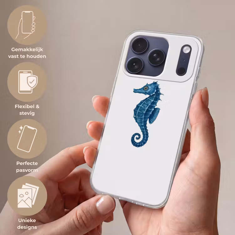 Telefoonhoesje Softcase - Zeepaardje - Staart - Blauw — 4