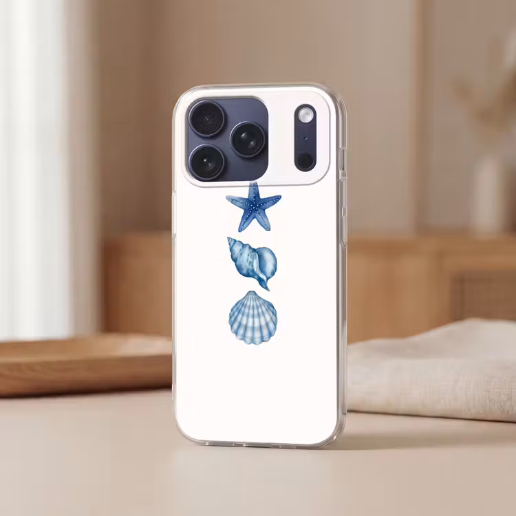 Telefoonhoesje Softcase - Zeester - Schelpen - Blauw — 3