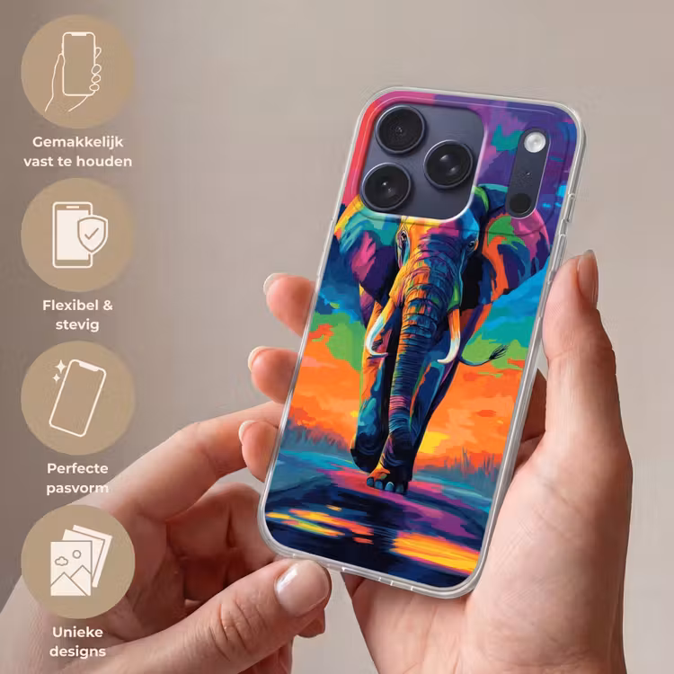 Telefoonhoesje Softcase - Olifant - Kleurrijk - Lucht - Abstract — 4