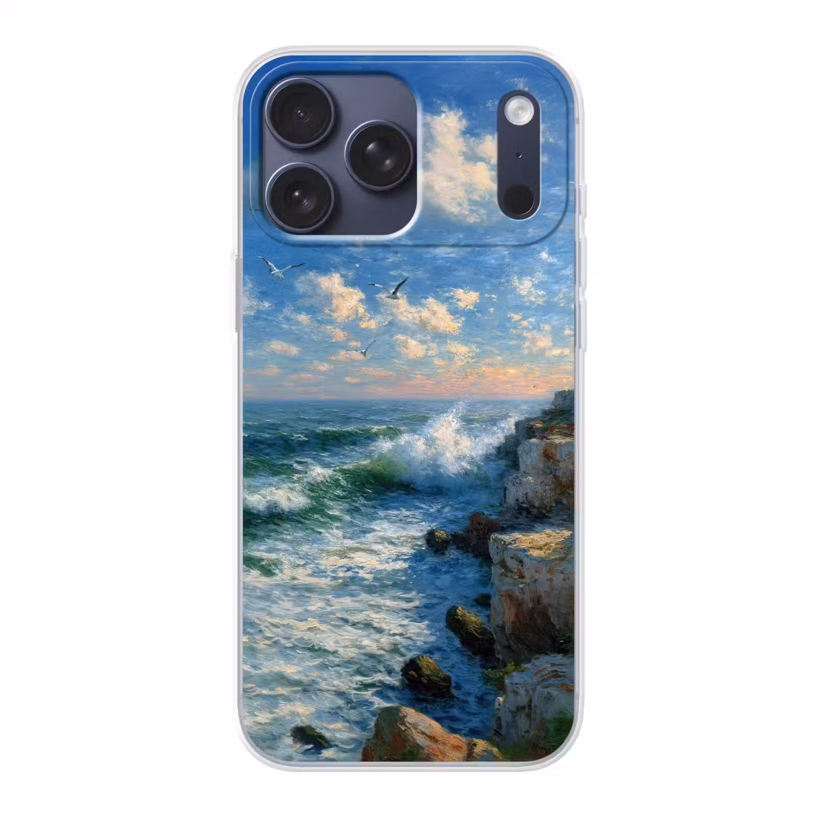 Telefoonhoesje Softcase - Zee - Golven - Rotsen - Meeuwen — 1