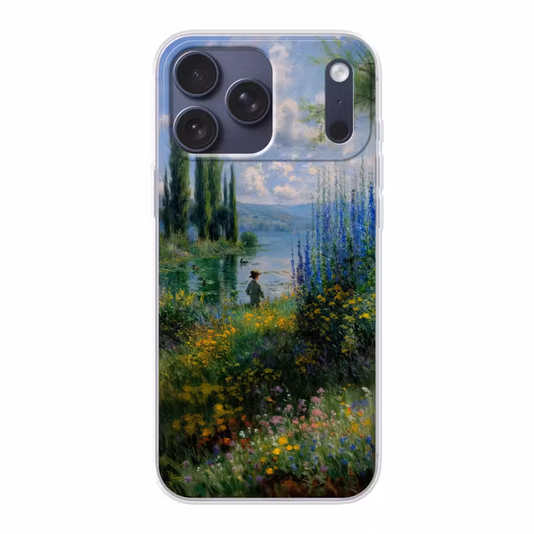 Telefoonhoesje Softcase - Bloemen - Meer - Bergen - Groen — 1