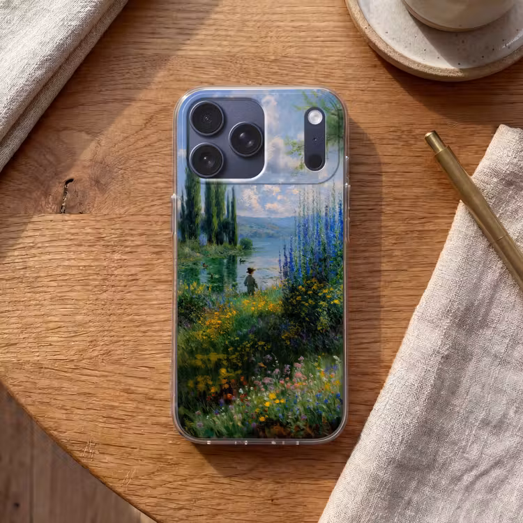 Telefoonhoesje Softcase - Bloemen - Meer - Bergen - Groen — 2
