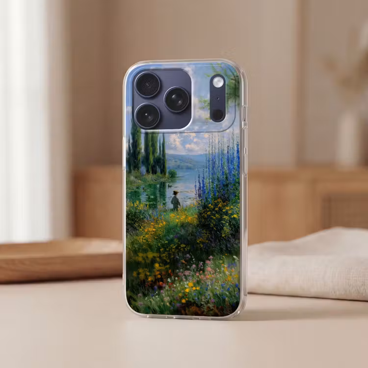 Telefoonhoesje Softcase - Bloemen - Meer - Bergen - Groen — 3