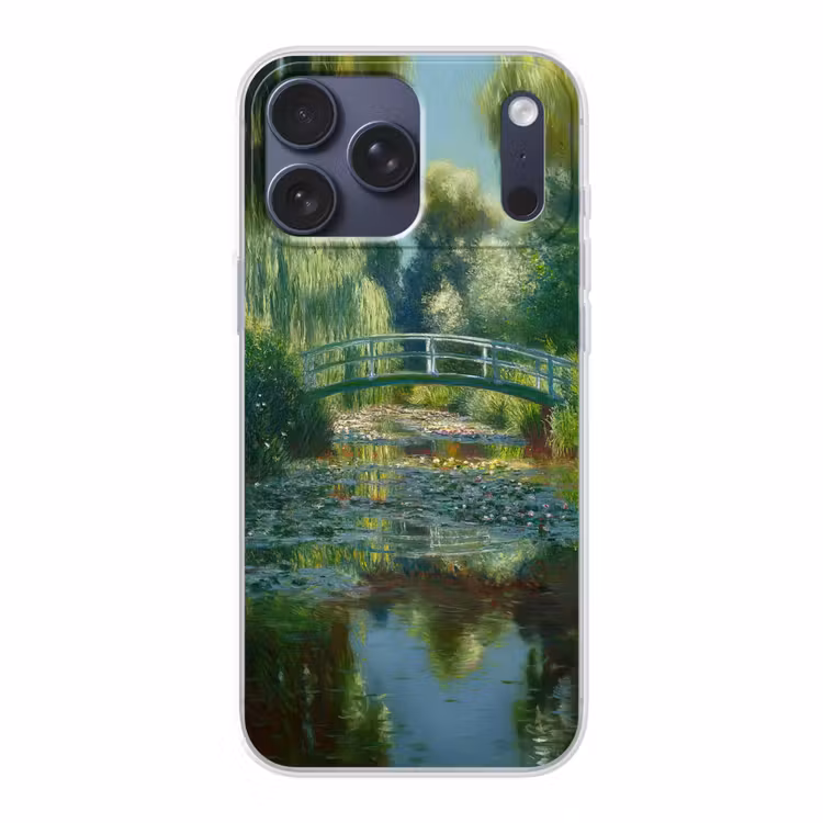 Telefoonhoesje Softcase - Brug - Hout - Vijver - Waterlelies — 1