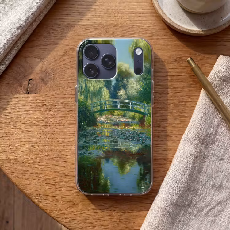 Telefoonhoesje Softcase - Brug - Hout - Vijver - Waterlelies — 2