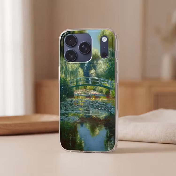 Telefoonhoesje Softcase - Brug - Hout - Vijver - Waterlelies — 3