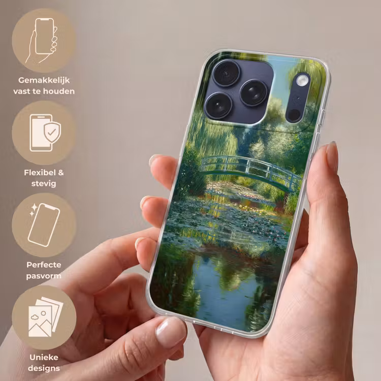 Telefoonhoesje Softcase - Brug - Hout - Vijver - Waterlelies — 4