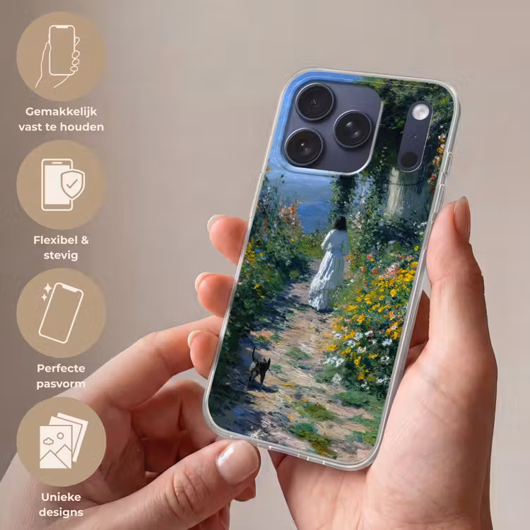 Telefoonhoesje Softcase - Kat - Vrouw - Bloemen - Huis — 4