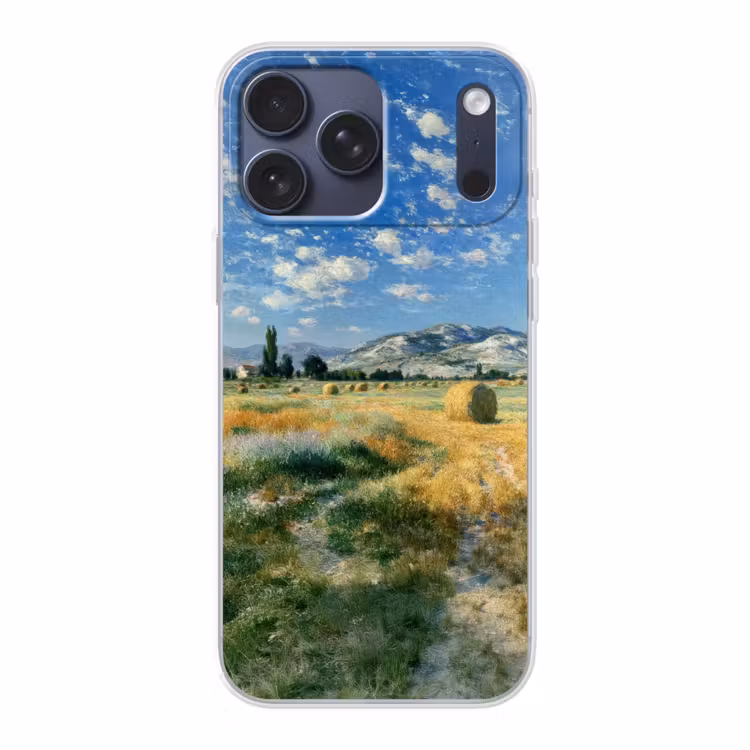 Telefoonhoesje Softcase - Landschap - Strobalen - Bergen - Wolken — 1