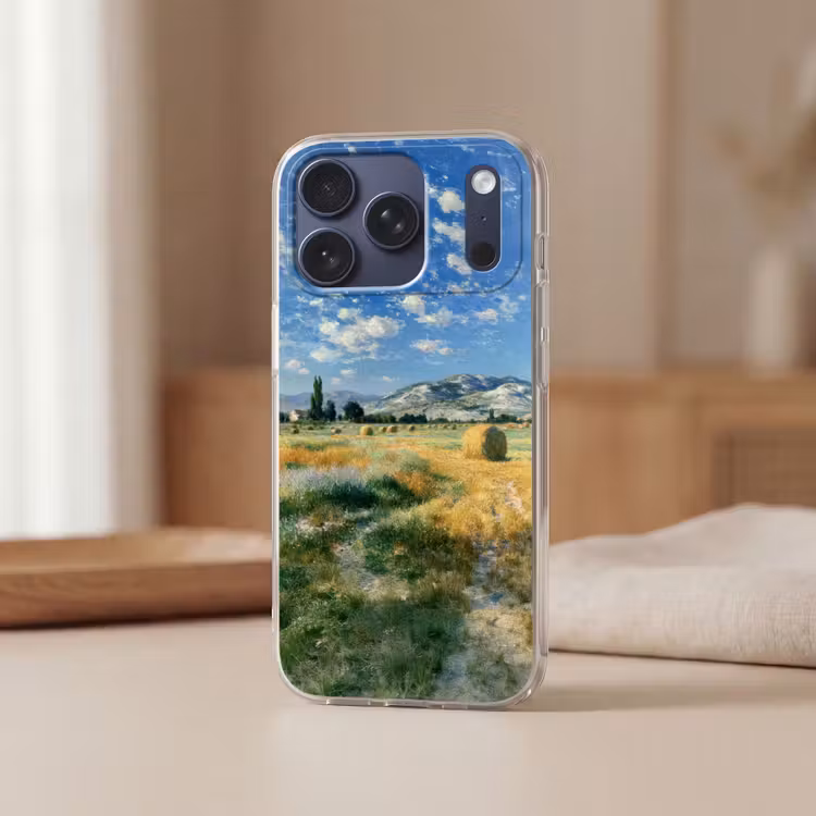 Telefoonhoesje Softcase - Landschap - Strobalen - Bergen - Wolken — 3