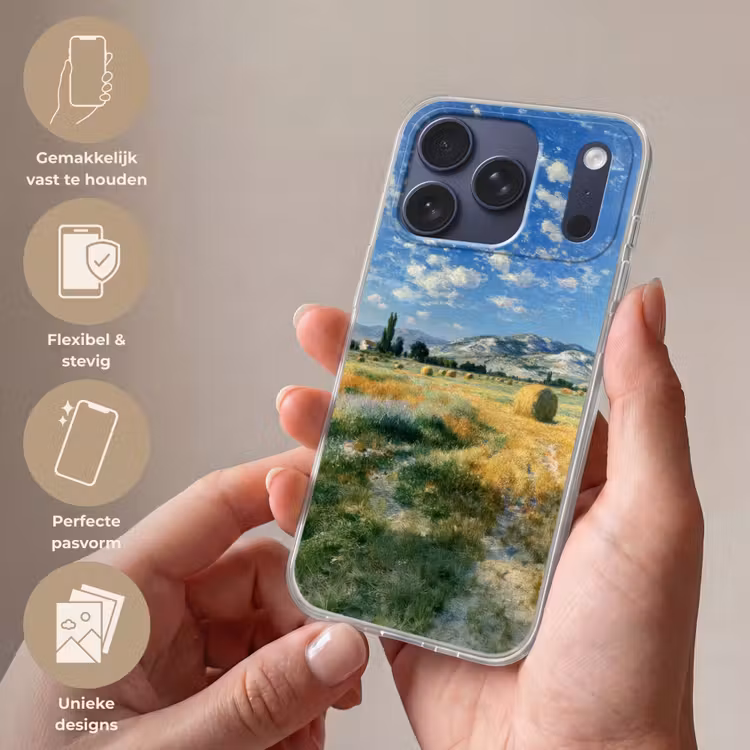 Telefoonhoesje Softcase - Landschap - Strobalen - Bergen - Wolken — 4