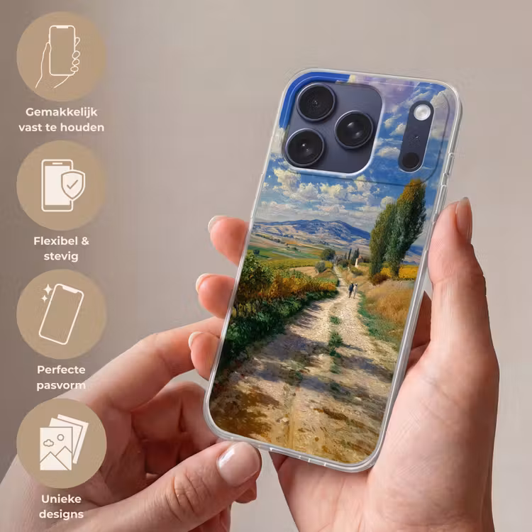 Telefoonhoesje Softcase - Mensen - Wandelen - Zandpad - Velden — 4