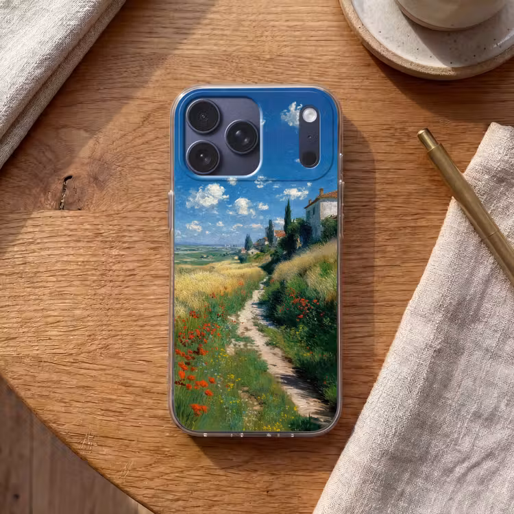 Telefoonhoesje Softcase - Zandpad - Huis - Bomen - Grasveld — 2