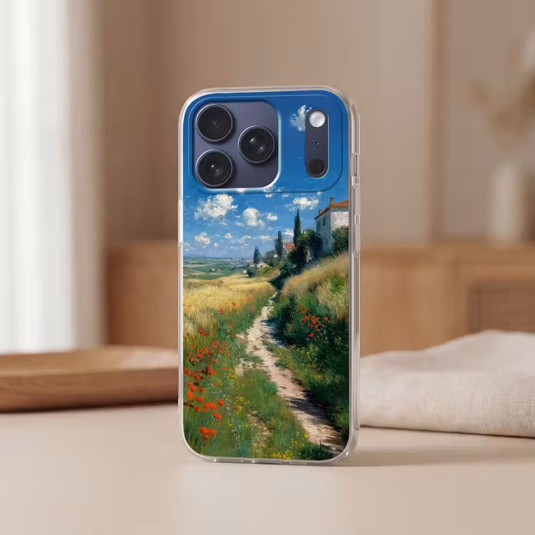 Telefoonhoesje Softcase - Zandpad - Huis - Bomen - Grasveld — 3