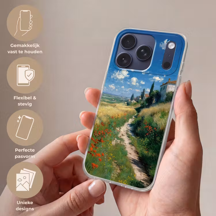 Telefoonhoesje Softcase - Zandpad - Huis - Bomen - Grasveld — 4