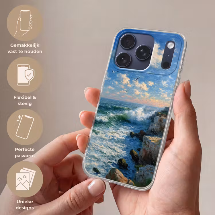 Telefoonhoesje Softcase - Zee - Golven - Rotsen - Meeuwen — 4