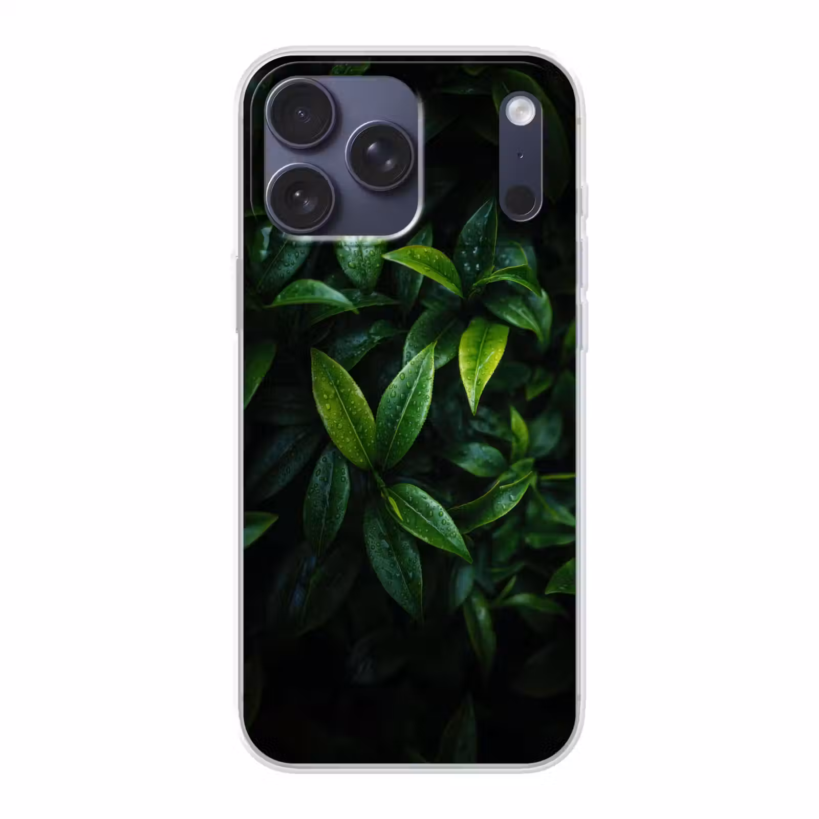 Telefoonhoesje Softcase - Bladeren - Regendruppels - Licht - Groen — 1