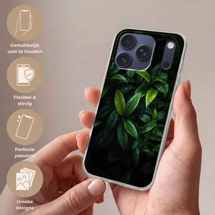 Telefoonhoesje Softcase - Bladeren - Regendruppels - Licht - Groen — 4