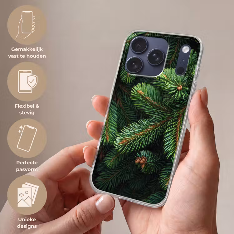 Telefoonhoesje Softcase - Sparrentakken - Knoppen - Naalden - Groen — 4