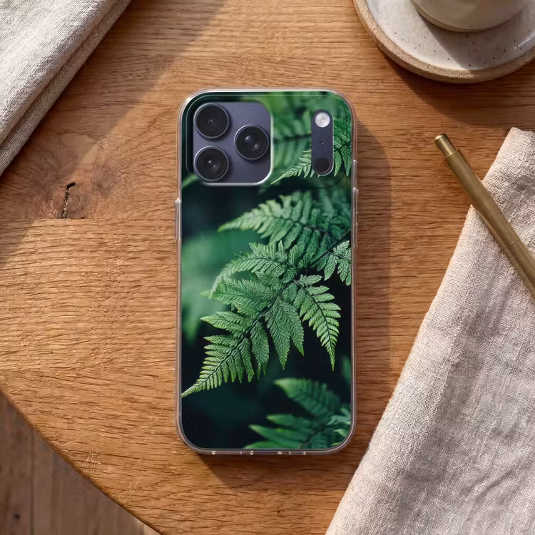 Telefoonhoesje Softcase - Varenblad - Groen - Structuur - Wazig — 2