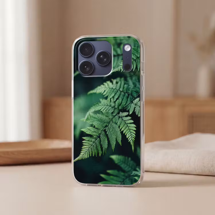 Telefoonhoesje Softcase - Varenblad - Groen - Structuur - Wazig — 3
