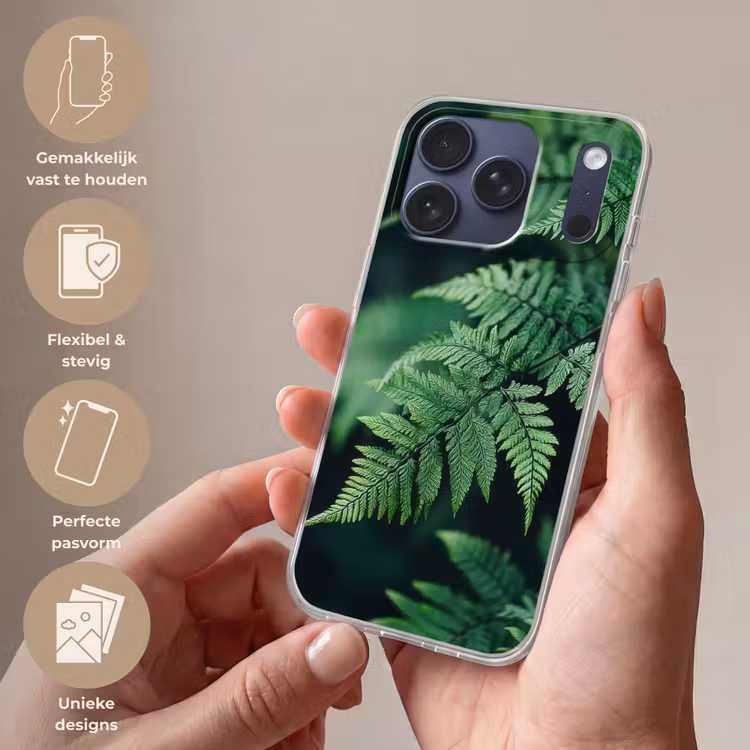 Telefoonhoesje Softcase - Varenblad - Groen - Structuur - Wazig — 4