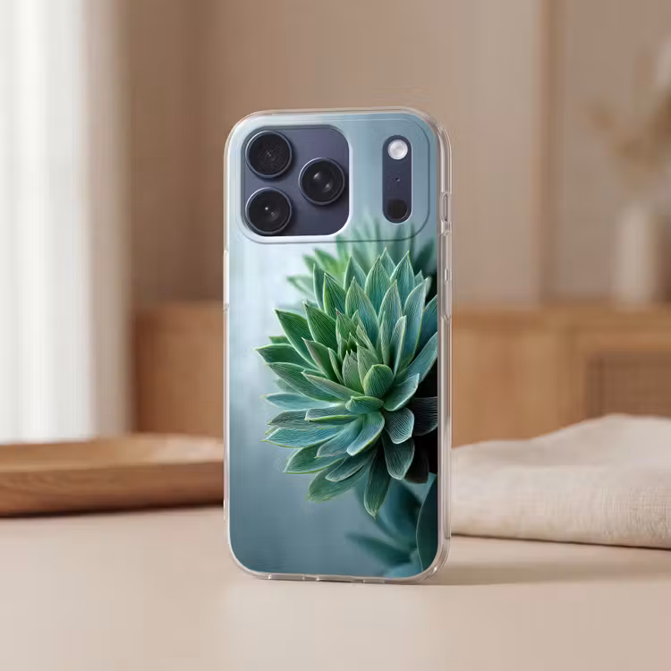Telefoonhoesje Softcase - Vetplant - Bladeren - Groen - Wazig — 3