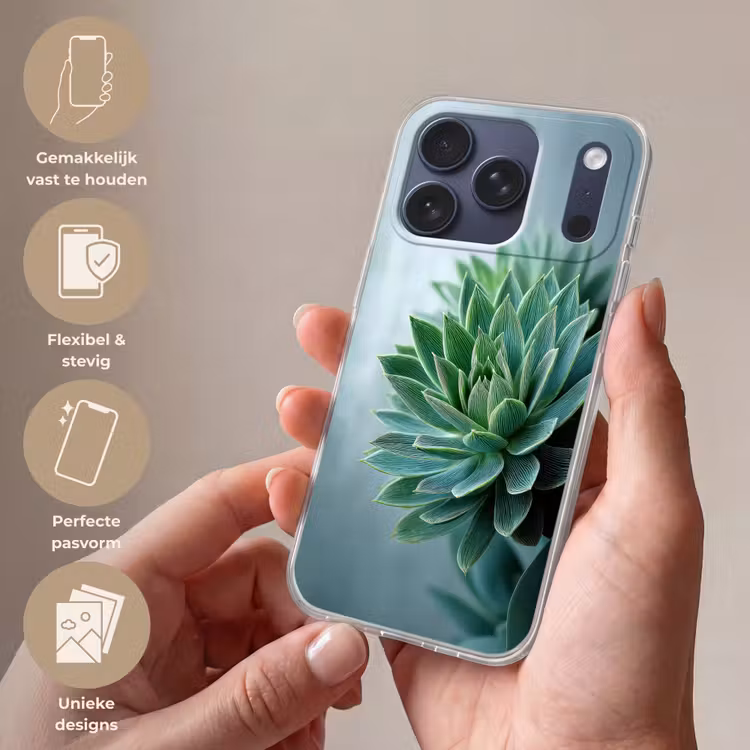 Telefoonhoesje Softcase - Vetplant - Bladeren - Groen - Wazig — 4