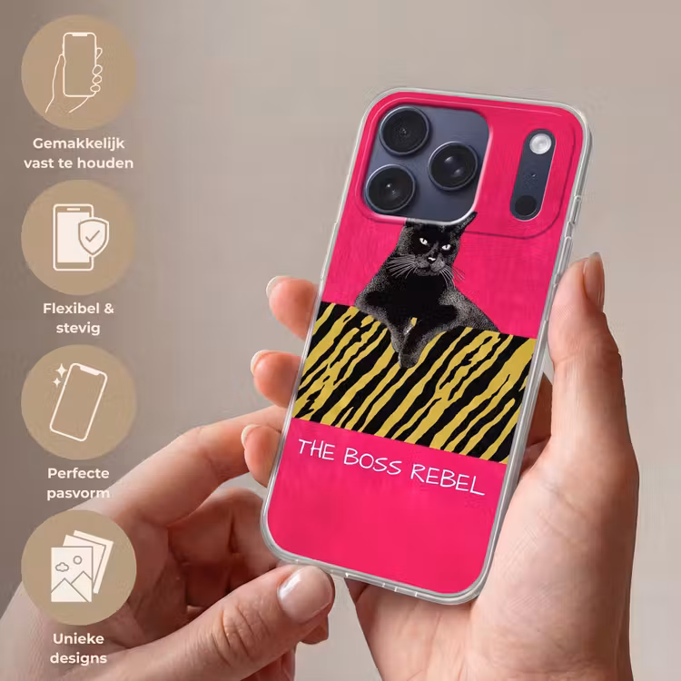 Telefoonhoesje Softcase - Zwarte Kat Tijger Patroon Fuchsia — 4