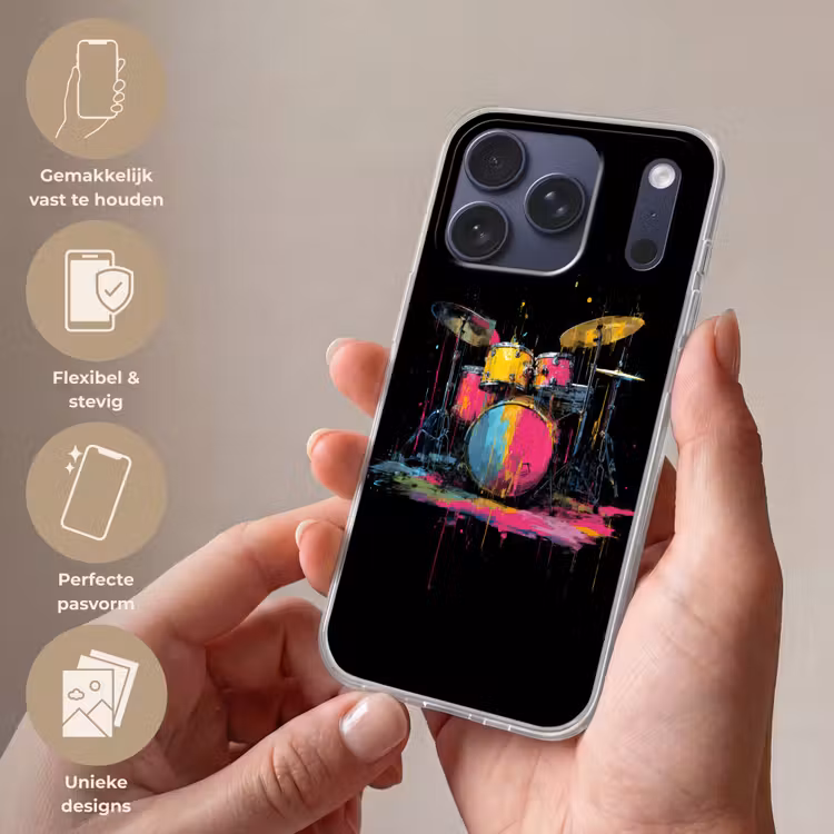 Telefoonhoesje Softcase - Drumstel - Kleurrijk - Verf - Levendig — 4
