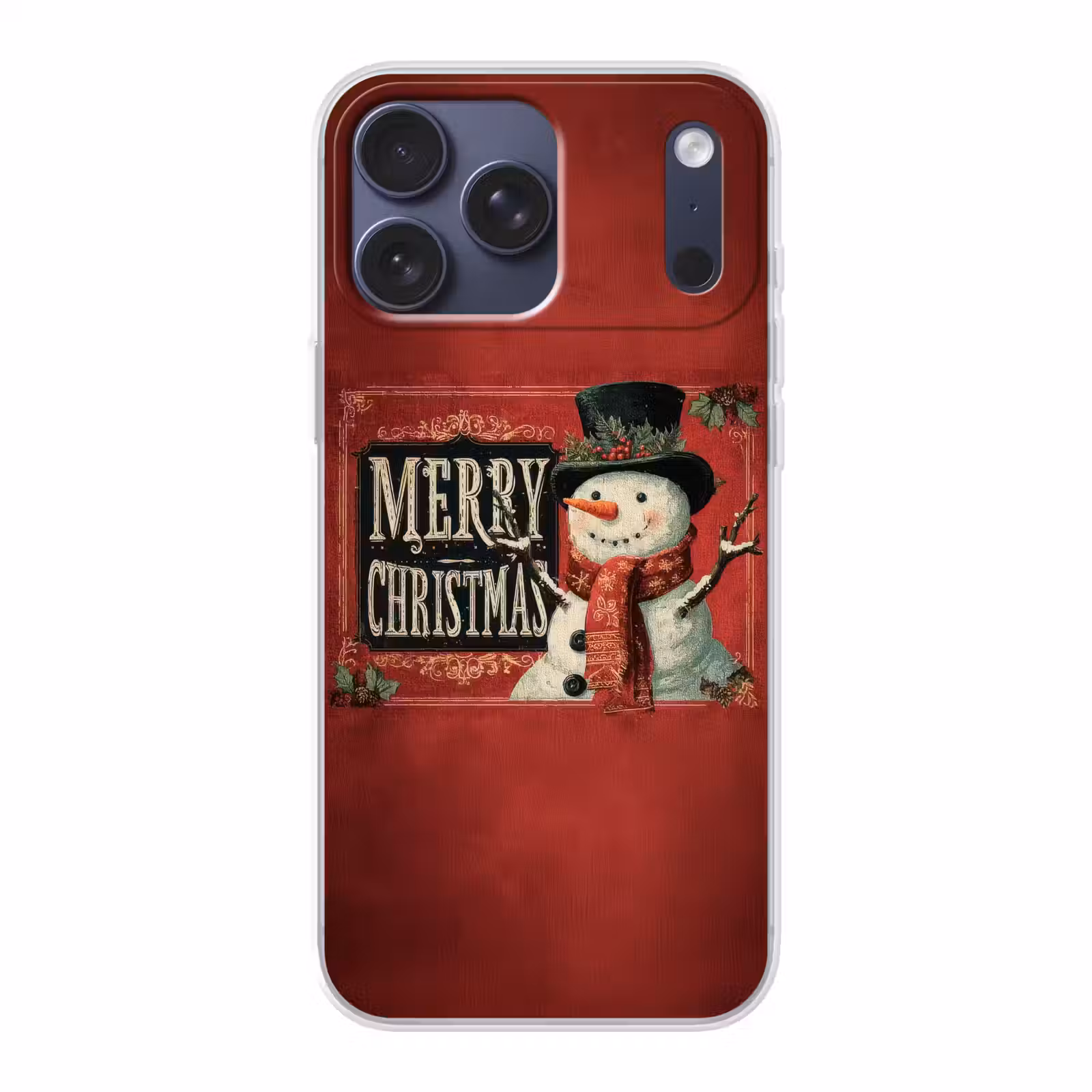 Telefoonhoesje Softcase - Klassiek - Kerstgroet - Sneeuwpop - Rood — 1