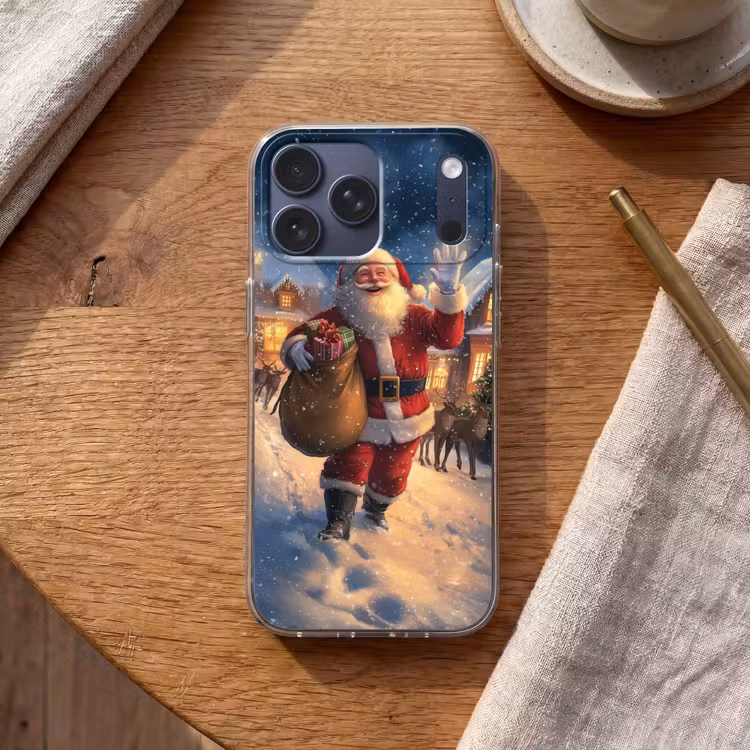 Telefoonhoesje Softcase - Kerstman - Dorp - Hert - Donker — 2