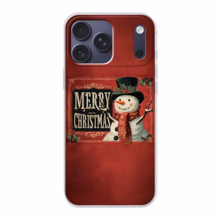 Telefoonhoesje Softcase - Klassiek - Kerstgroet - Sneeuwpop - Rood — 1