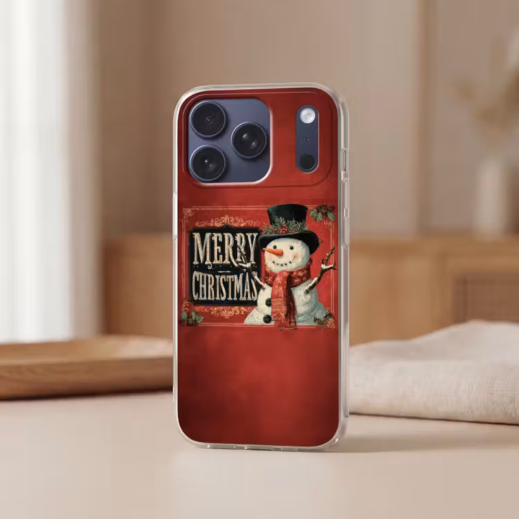 Telefoonhoesje Softcase - Klassiek - Kerstgroet - Sneeuwpop - Rood — 3